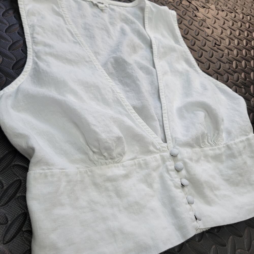 Aerie Linen Blend Button up Smocked Crop Top Vacation Beach Resortwear Summer